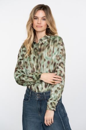 Geisha Geisha blouse print 53659-20 Blouse 530 green/brown