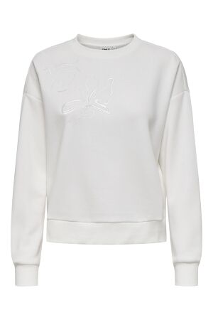 Only Only onlpam l/s o-neck box cc swt Sweater cloud dancer w. flower embroidery