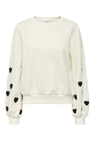 Only Only onlmacy l/s o-neck box cc swt Sweater cloud dancer w. black hearts