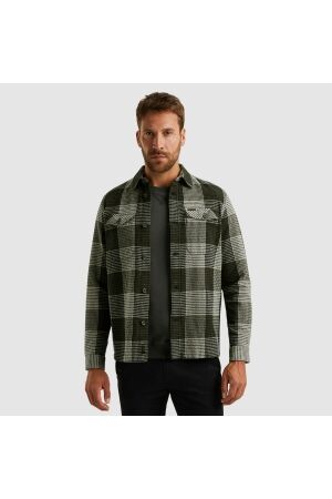 PME Legend PME Legend psi2508214 long sleeve structure block check overs Overshirt 6416 olive night