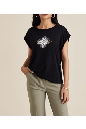 Elvira Casuals Elvira Casuals t-shirt bloom e2 25-058 T-shirt Korte mouw 4 black