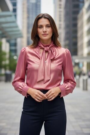 ZIP73 ZIP73 twisted collar blouse w25/205/04/850 Blouse 850 metallic coral