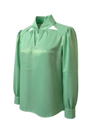 ZIP73 ZIP73 twisted collar blouse w25/205/05/305 Blouse 305 metallic mint