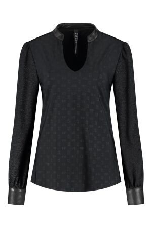 ZIP73 ZIP73 top tailored collar w25/232/04/008 T-shirt Lange mouw 008 black/logo