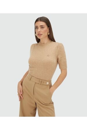 Josh V Josh V franka jv-2508-0204 Trui korte mouw 533 light brown melange