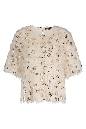 Tramontana Tramontana feathered sequin top  c35-18-401 T-shirt Lange mouw 006800-stone 006800-Stone