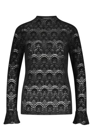 Tramontana Tramontana flared-sleeve brushed lace top  c56-18-401 T-shirt Lange mouw 009000-black