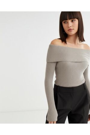 Only Only onlkatia ls off shoulder knt noos Trui mocha meringue / melange