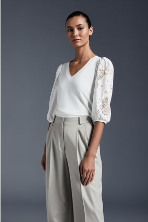 Helena Hart Helena Hart 7658 - top puff soft/lace T-shirt Korte mouw ecr