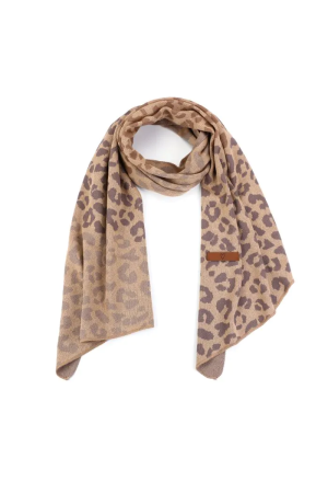 Sunset Sunset gebreide lente sjaal - met luipaard motief Sjaals khaki