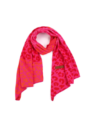 Sunset Sunset gebreide lente sjaal - met luipaard motief Sjaals fushia