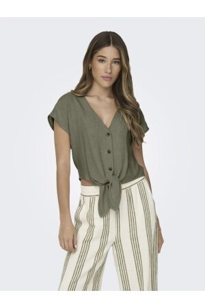 Only Only onlsiesta ss knot lin bl shirt pnt noos T-shirts deep lichen green