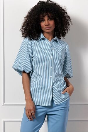 Studio Anneloes Studio Anneloes poppy balloon stripe blouse 12906 Blouse 1160 off white/midblue