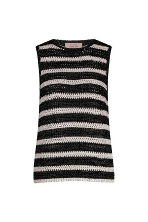 Studio Anneloes Studio Anneloes charz crochet top 12938 Trui korte mouw 1190 off white/black