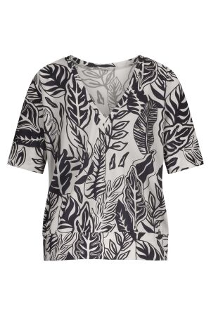 Studio Anneloes Studio Anneloes mechi 2 way leaves top 12991 T-shirt Korte mouw 1769 ecru/dark blue