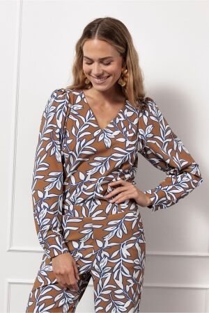 Studio Anneloes Studio Anneloes les leaves top 13110 T-shirt Lange mouw 1365 carmamel/ink blue