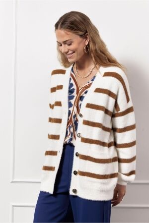 Studio Anneloes Studio Anneloes joyce stripe cardigan 13127 Vest 1113 offwhite/caramel