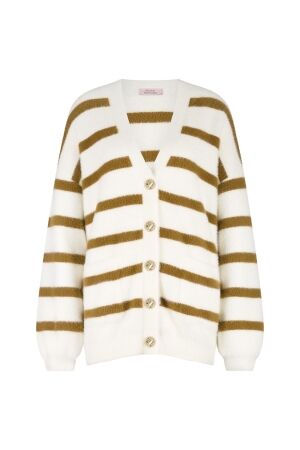 Studio Anneloes Studio Anneloes joyce stripe cardigan 13127 Vest 1113 offwhite/caramel
