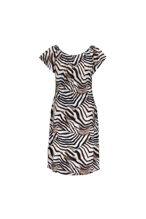 Geisha Geisha dress elastic shoulder jersey aop  57363-60 may of Zomerjurkjes off-white/black