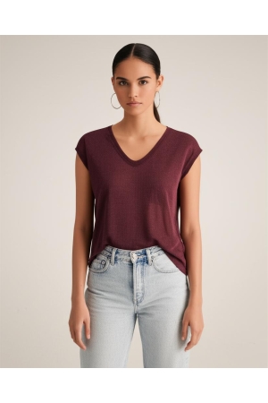 Only Only onlsilvery s/s v neck lurex top jrs noos T-shirts burgundy