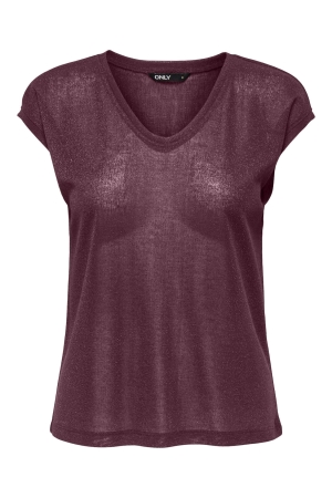 Only Only onlsilvery s/s v neck lurex top jrs noos T-shirts burgundy