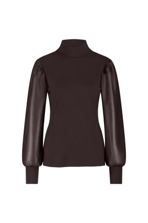 Studio Anneloes Studio Anneloes noortje faux leather top 13282 T-shirt Lange mouw 8700 espresso
