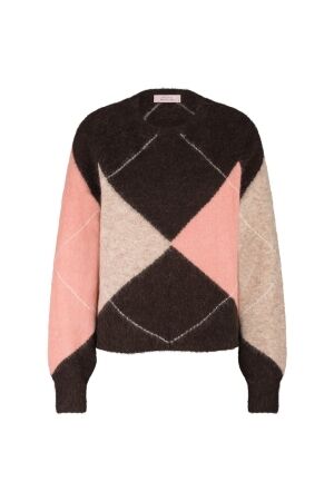 Studio Anneloes Studio Anneloes emmylou argyle pullover 13305 Trui 8754 espresso/dusty pink