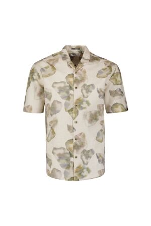 No- Excess No- Excess shirt short sleeve linen blend allover printed 314 Overhemd 050 green