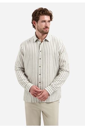 No- Excess No- Excess shirt linen vertical big stripe 31470224 Overhemd 044 taupe