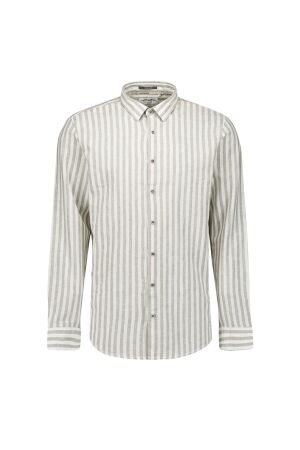 No- Excess No- Excess shirt linen vertical big stripe 31470224 Overhemd 044 taupe