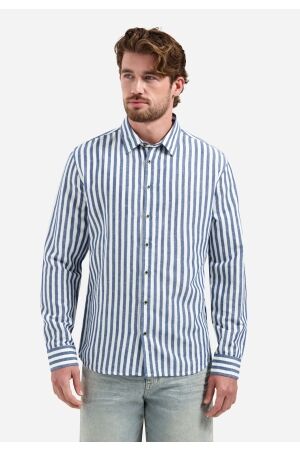 No- Excess No- Excess shirt linen vertical big stripe 31470224 Overhemd 136 indigo blue