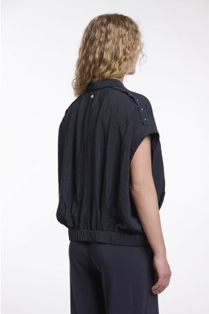 Rino & Pelle Rino & Pelle boxy capsleeve top with pleats in waist imela.7002 Blouse 10175 dark navy