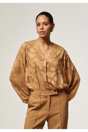 Aaiko Aaiko alana chiffon pes 509 T-shirt Lange mouw 181025 almond