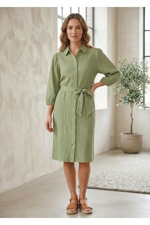 Tramontana Tramontana creased belted dress c30-19-501 Jurk 006155-aloe