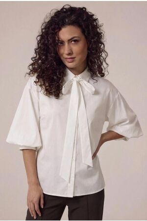 Tramontana Tramontana poplin blouse bow detail o02-19-301 Blouse 001100-offwhite
