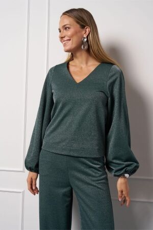 Studio Anneloes Studio Anneloes claudina sparkle top 13327 T-shirt Lange mouw 7801 bottle green/silver