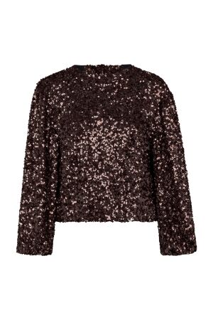 Studio Anneloes Studio Anneloes blom 2way sequins top 13335 T-shirt Lange mouw 8700 espresso