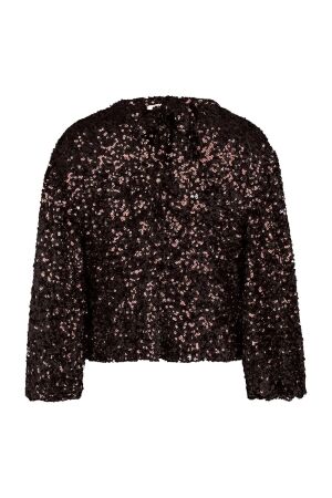 Studio Anneloes Studio Anneloes blom 2way sequins top 13335 T-shirt Lange mouw 8700 espresso