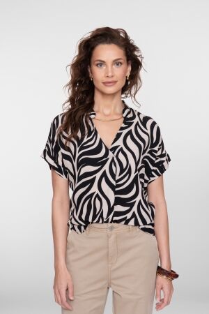 Geisha Geisha top bi-color 63295-70 T-shirt Korte mouw 999 black/sand