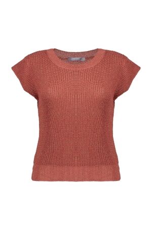 Geisha Geisha pullover lurex sleeveless 64082-70 Trui korte mouw 743 stone red/gold