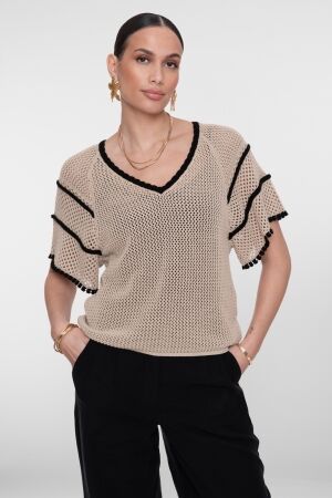 Geisha Geisha pullover raglan v-neck 64050-23 Trui korte mouw 721 light sand/black