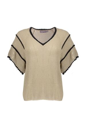 Geisha Geisha pullover raglan v-neck 64050-23 Trui korte mouw 721 light sand/black
