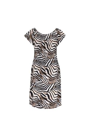 Geisha Geisha dress elastic shoulder jersey aop 57363-60 may of Zomerjurkjes off-white/black