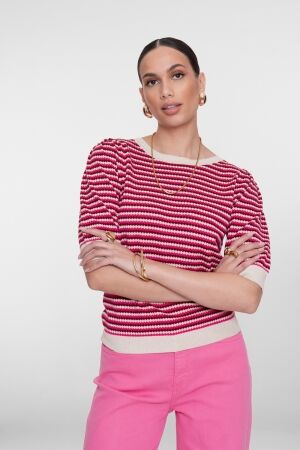 Geisha Geisha pull stripe lrx 64066-14 Trui korte mouw 710 kit lurex/fuchsia/port