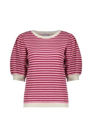 Geisha Geisha pull stripe lrx 64066-14 Trui korte mouw 710 kit lurex/fuchsia/port