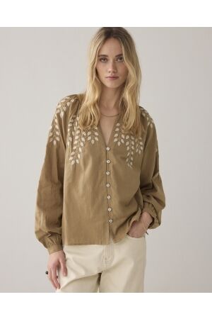 Summum Summum blouse cotton branches 2s3449-12439 Blouse 703 khaki