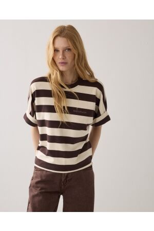 Summum Summum top big stripe heavy jersey 3s5112-30681 T-shirt Korte mouw 713 coffee