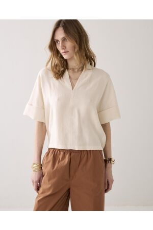 Summum Summum top short sleeves modal linen blend 2s3432-12372 T-shirt Korte mouw 122 ivory