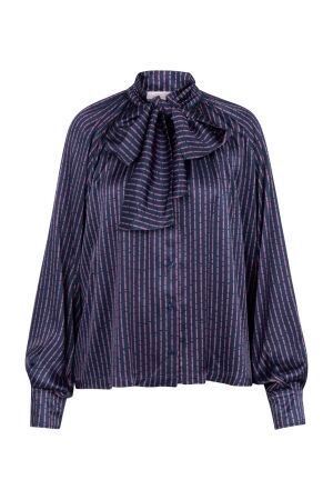 Studio Anneloes Studio Anneloes lorina satin bow blouse 13392 Blouse 6945 dark blue/ vintage berry