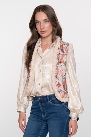 Geisha Geisha blouse shiny velvet look 53868-14 T-shirt Lange mouw 20 silver